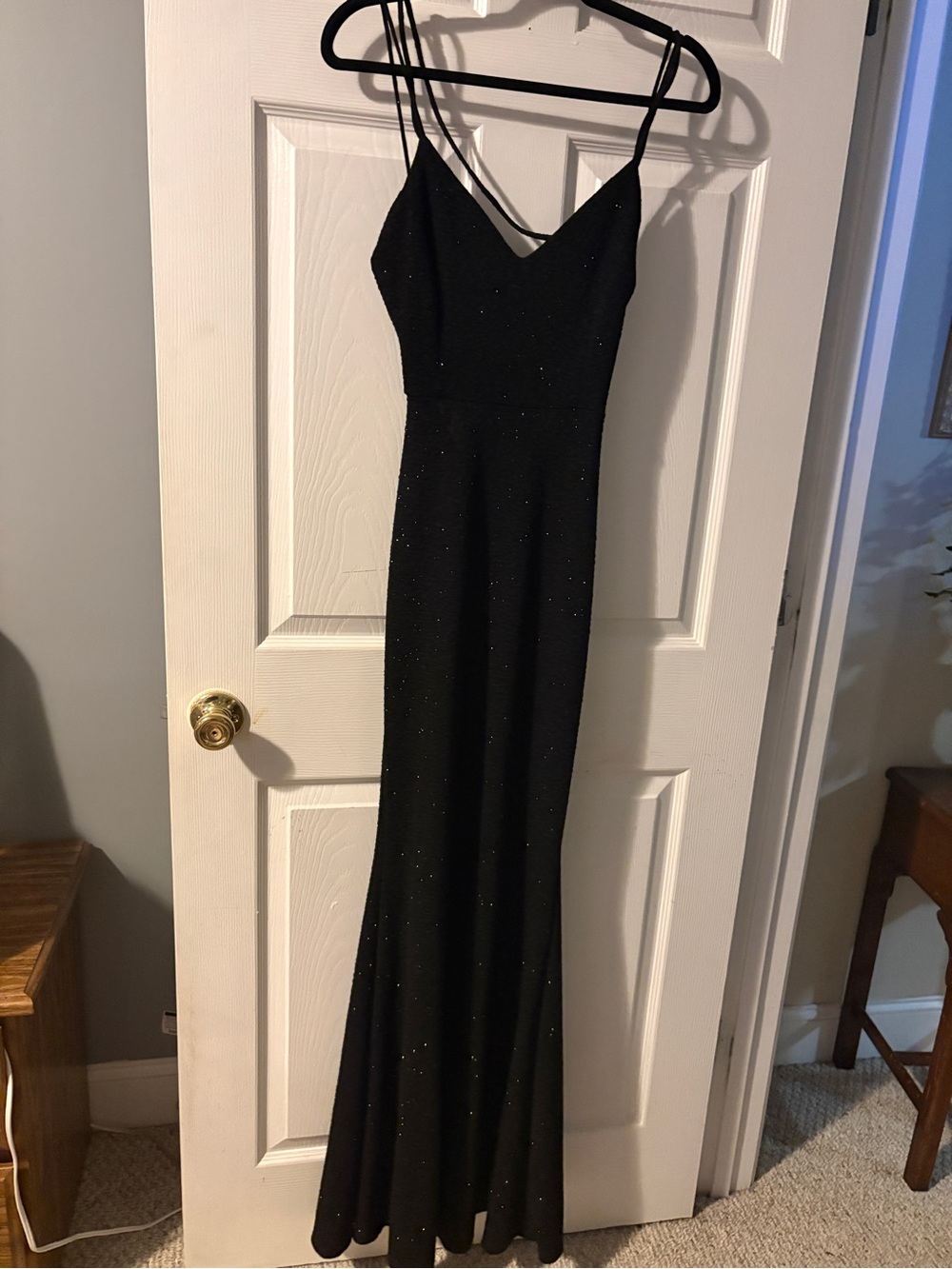 Windsor Black Sparkle Slim Spaghetti-Strap formal Dress